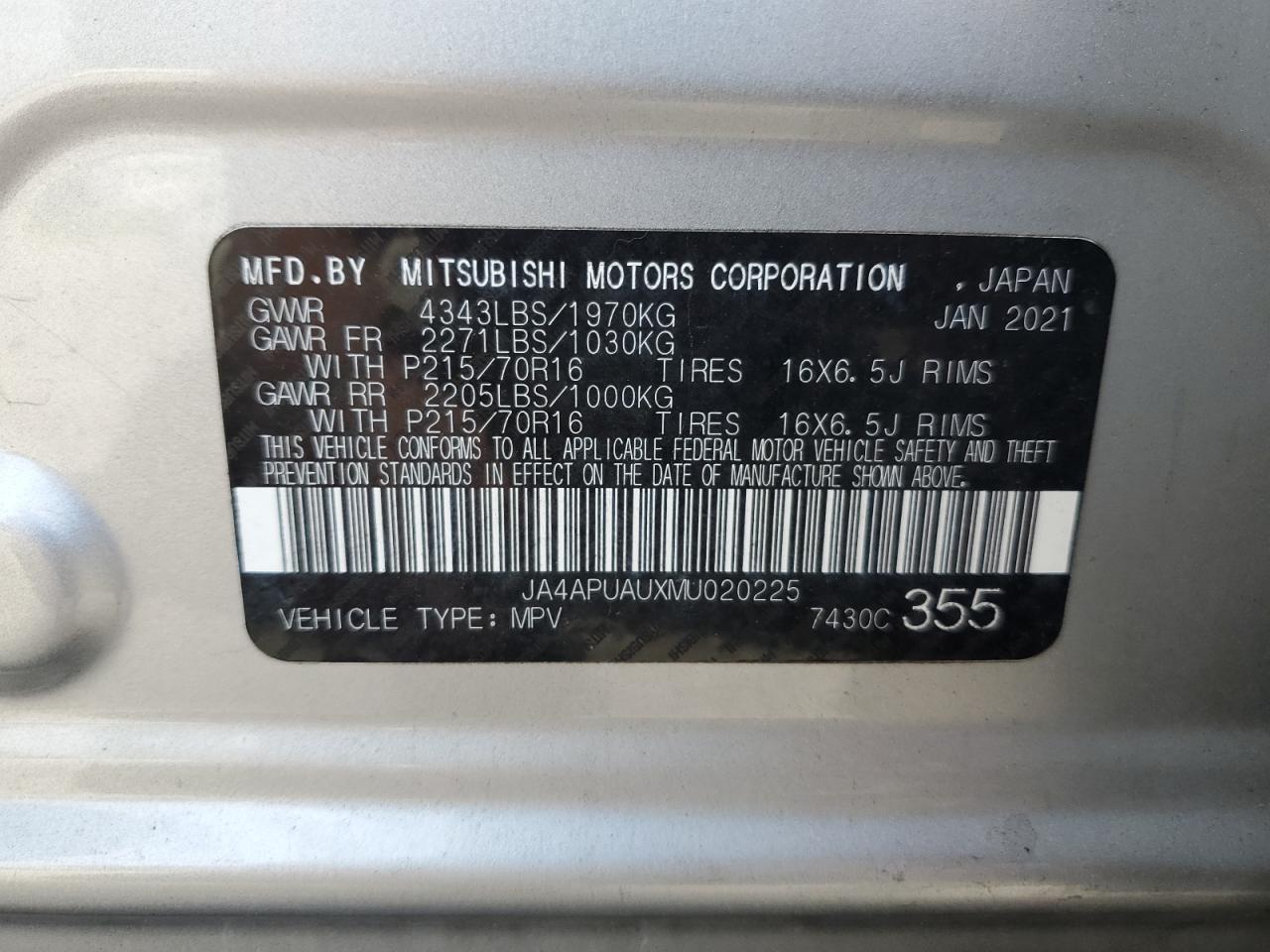 2021 Mitsubishi Outlander Sport Es VIN: JA4APUAUXMU020225 Lot: 63736695