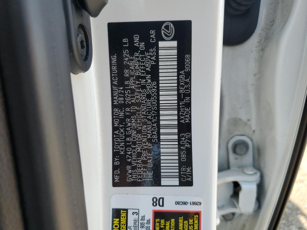 2025 Lexus Es 300H Base VIN: 58ADA1C17SU055926 Lot: 64602055