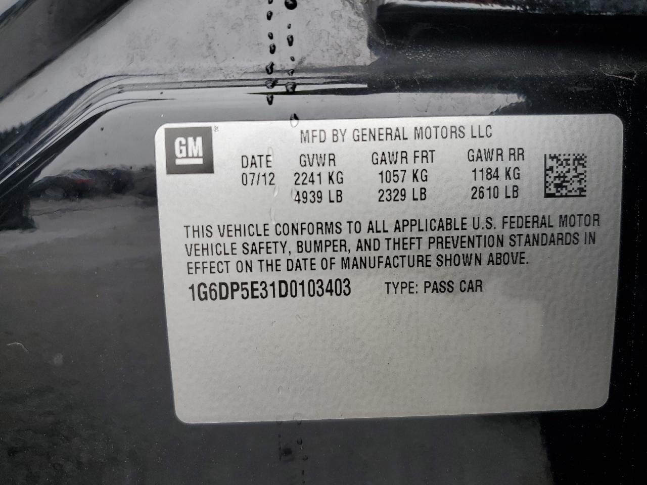 2013 Cadillac Cts Premium Collection VIN: 1G6DP5E31D0103403 Lot: 63372585