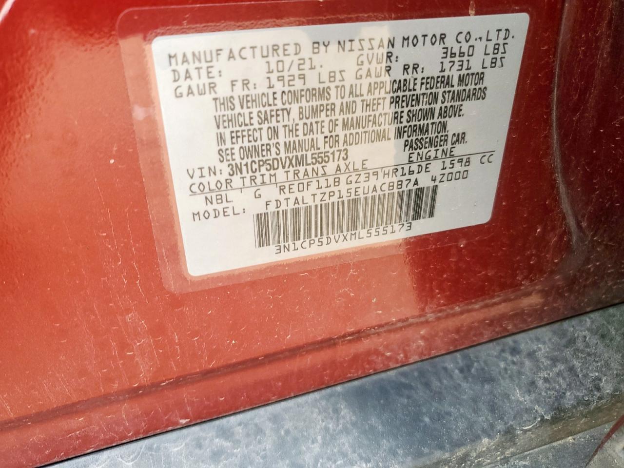 2021 Nissan Kicks Sr VIN: 3N1CP5DVXML555173 Lot: 64128875
