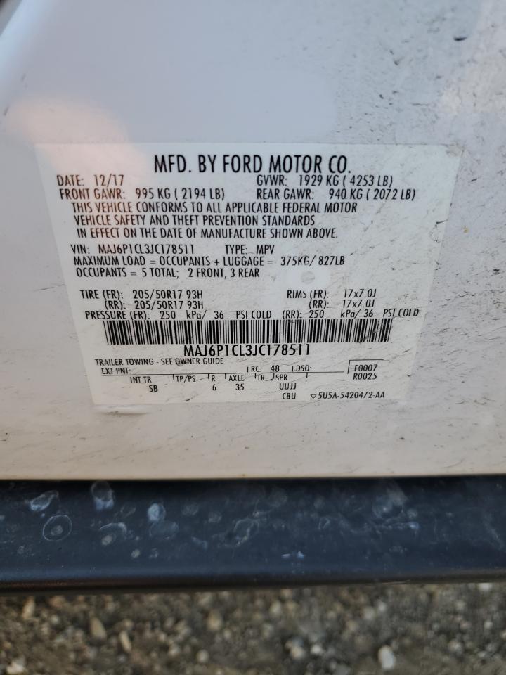 2018 Ford Ecosport Ses VIN: MAJ6P1CL3JC178511 Lot: 63642425