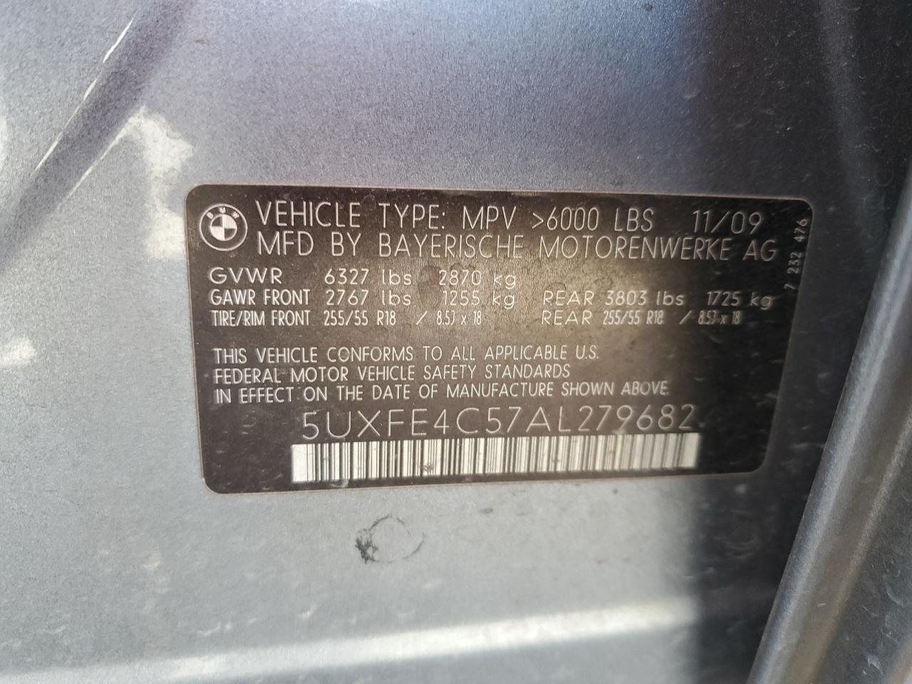 2010 BMW X5 xDrive30I VIN: 5UXFE4C57AL279682 Lot: 63028355