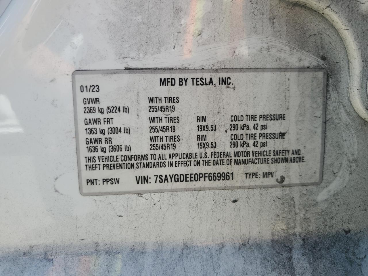 2023 Tesla Model Y VIN: 7SAYGDEE0PF669961 Lot: 64488595