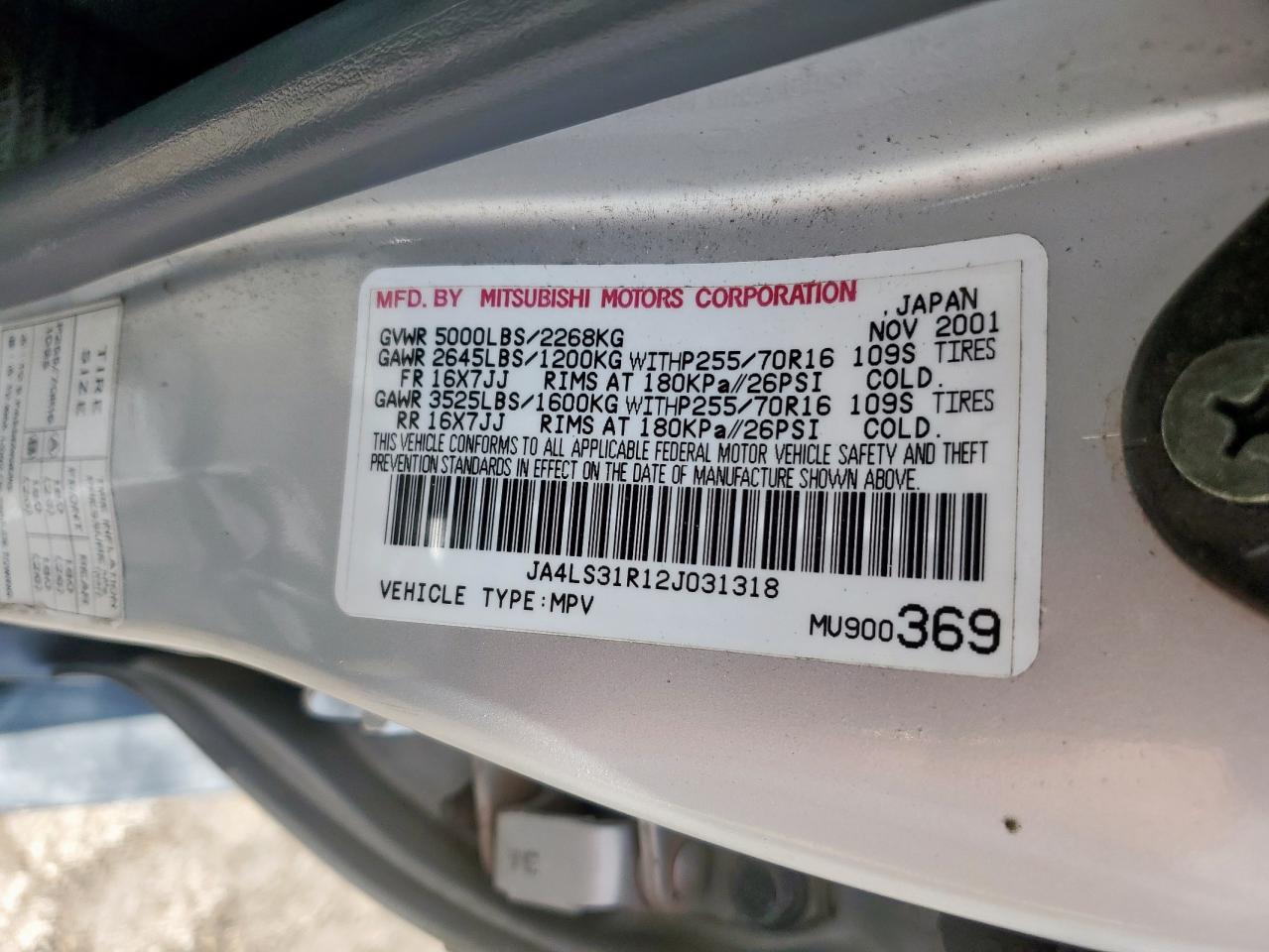 2002 Mitsubishi Montero Sport Xls VIN: JA4LS31R12J031318 Lot: 64251205