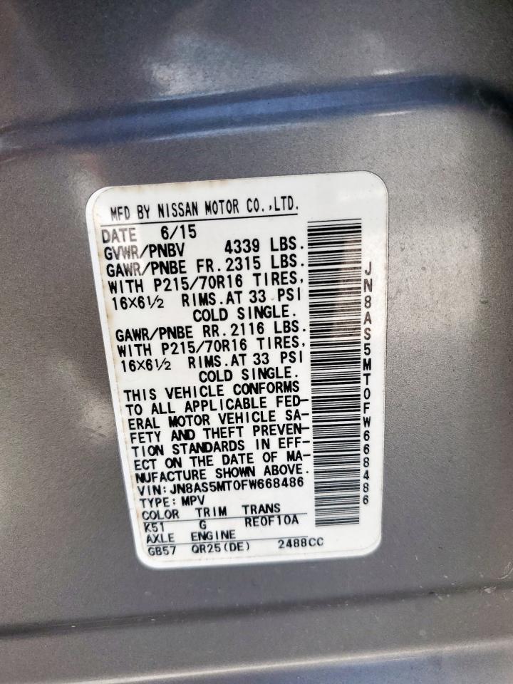 2015 Nissan Rogue Select S VIN: JN8AS5MT0FW668486 Lot: 65141575