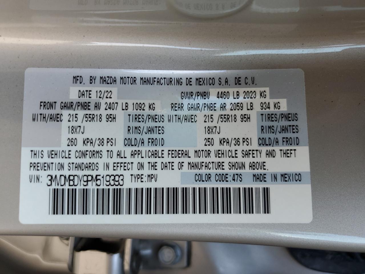 2023 Mazda Cx-30 Premium VIN: 3MVDMBDY9PM519393 Lot: 63820975