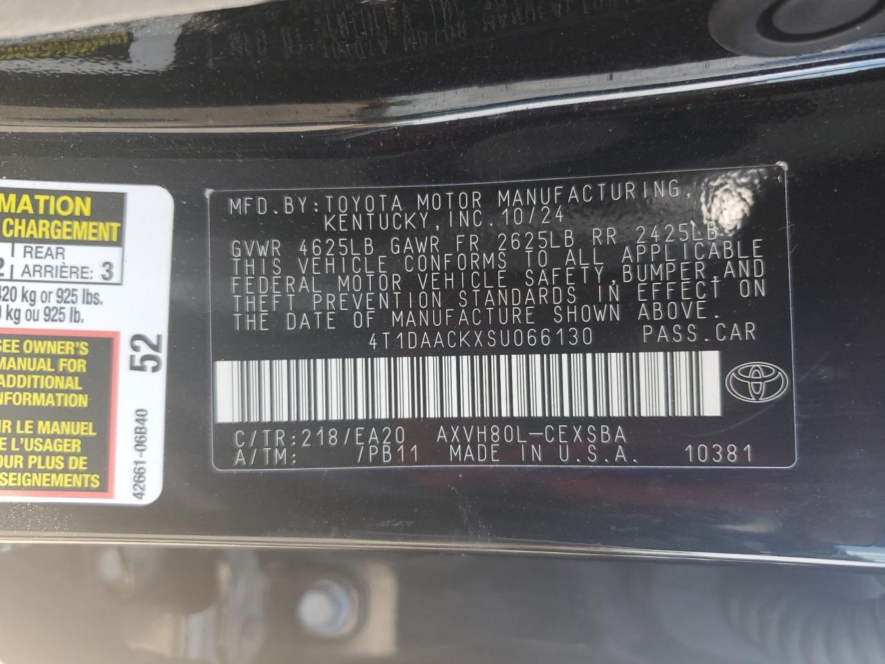 2025 Toyota Camry Xse VIN: 4T1DAACKXSU066130 Lot: 64751325