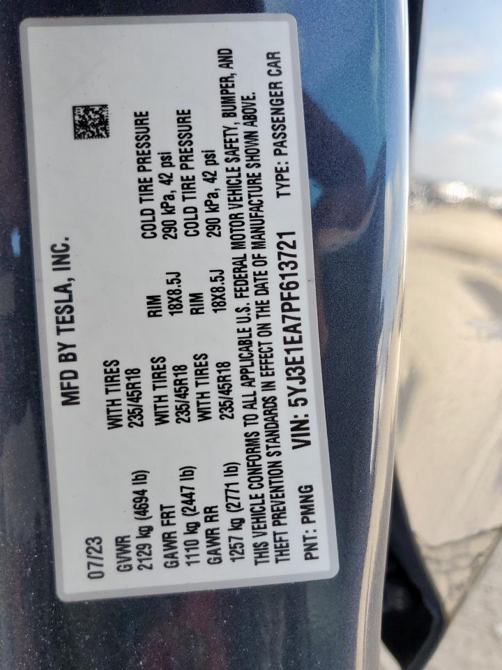 2023 Tesla Model 3 VIN: 5YJ3E1EA7PF613721 Lot: 65038665