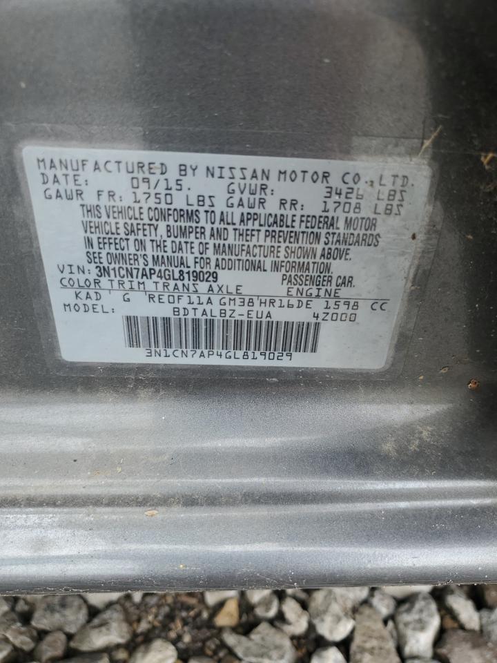 2016 Nissan Versa S VIN: 3N1CN7AP4GL819029 Lot: 64666945
