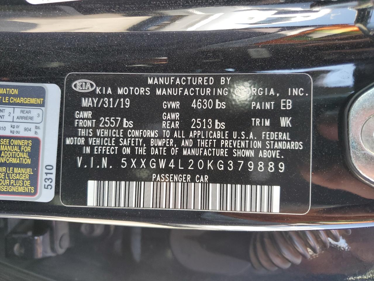 2019 Kia Optima Sx VIN: 5XXGW4L20KG379889 Lot: 63043805