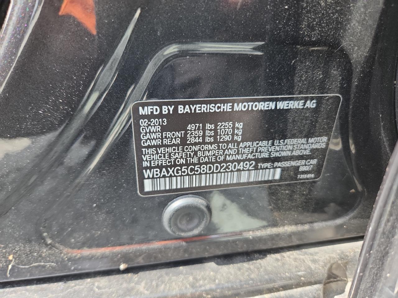 2013 BMW 528 I VIN: WBAXG5C58DD230492 Lot: 64827545