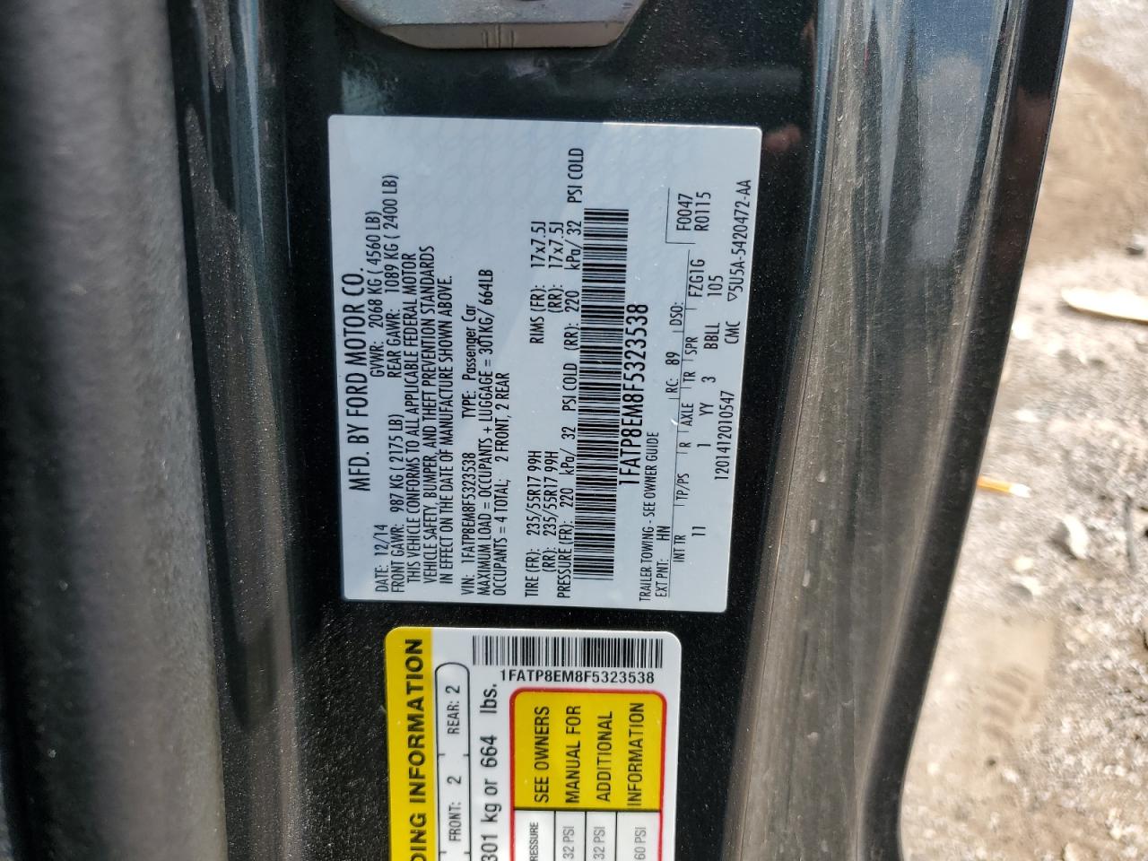 2015 Ford Mustang VIN: 1FATP8EM8F5323538 Lot: 64375465
