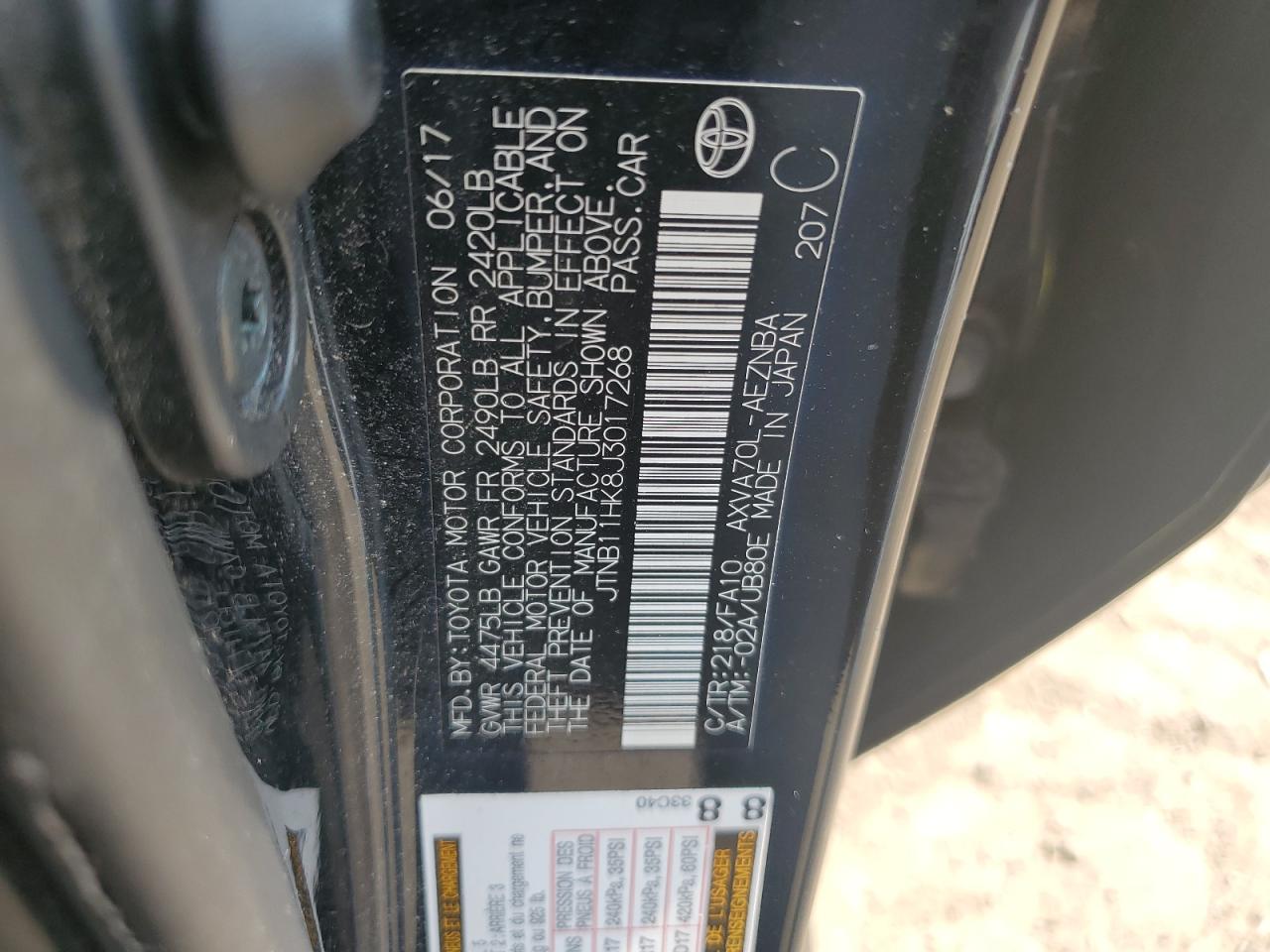 2018 Toyota Camry L VIN: JTNB11HK8J3017268 Lot: 64760415