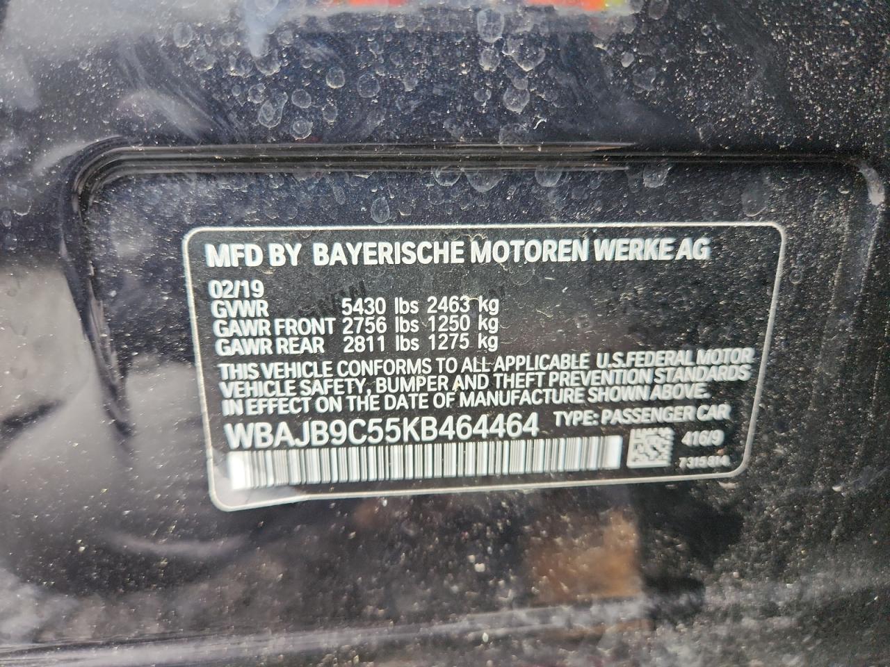 2019 BMW M550Xi VIN: WBAJB9C55KB464464 Lot: 64935725