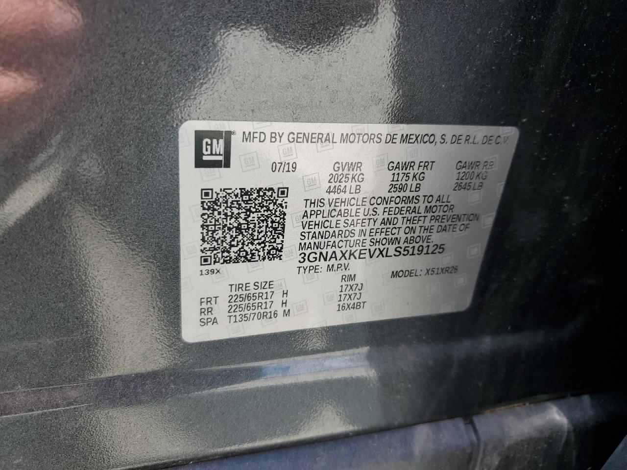 2020 Chevrolet Equinox Lt VIN: 3GNAXKEVXLS519125 Lot: 66388965