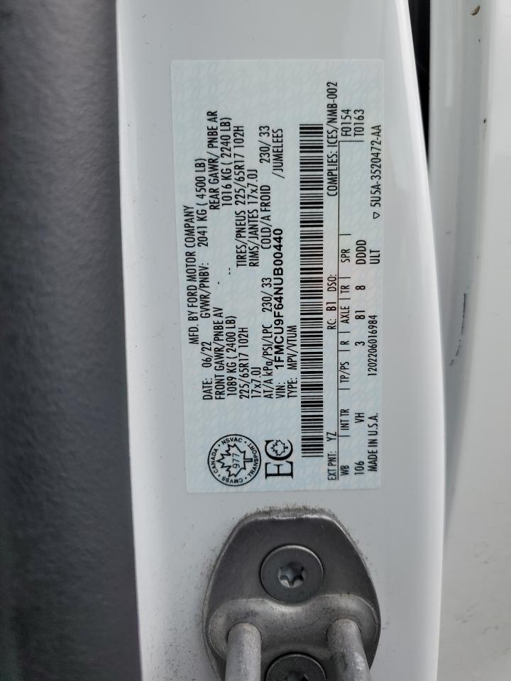 2022 Ford Escape S VIN: 1FMCU9F64NUB00440 Lot: 66994715