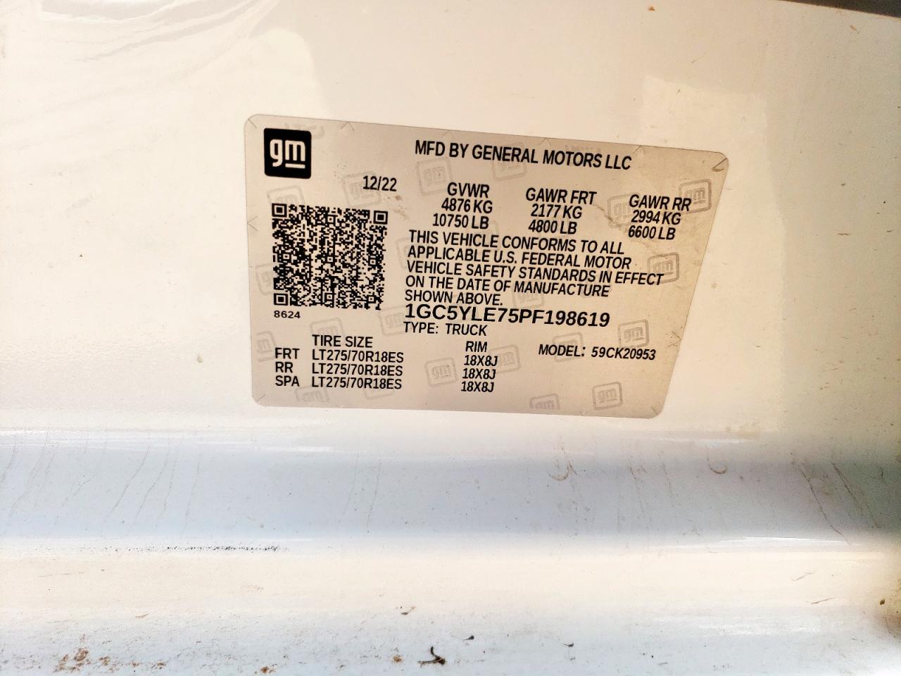 2023 Chevrolet Silverado K2500 Heavy Duty VIN: 1GC5YLE75PF198619 Lot: 65247755