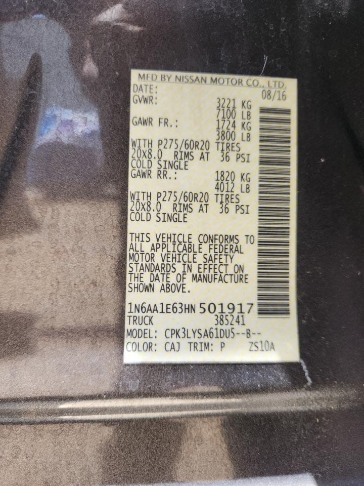 2017 Nissan Titan Sv VIN: 1N6AA1E63HN501917 Lot: 64275375
