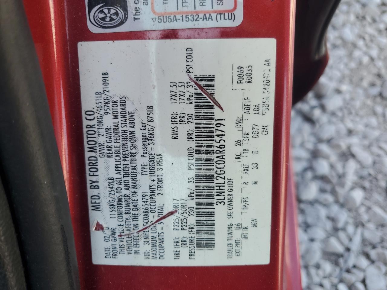 2010 Lincoln Mkz VIN: 3LNHL2GC0AR654791 Lot: 81331035