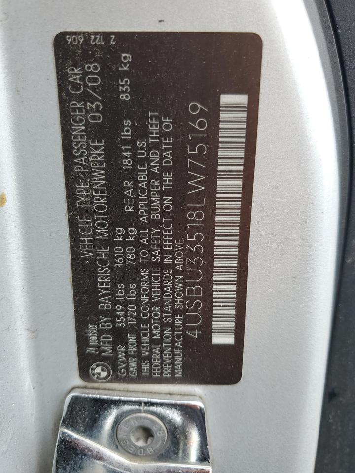 2008 BMW Z4 3.0 VIN: 4USBU33518LW75169 Lot: 64621495