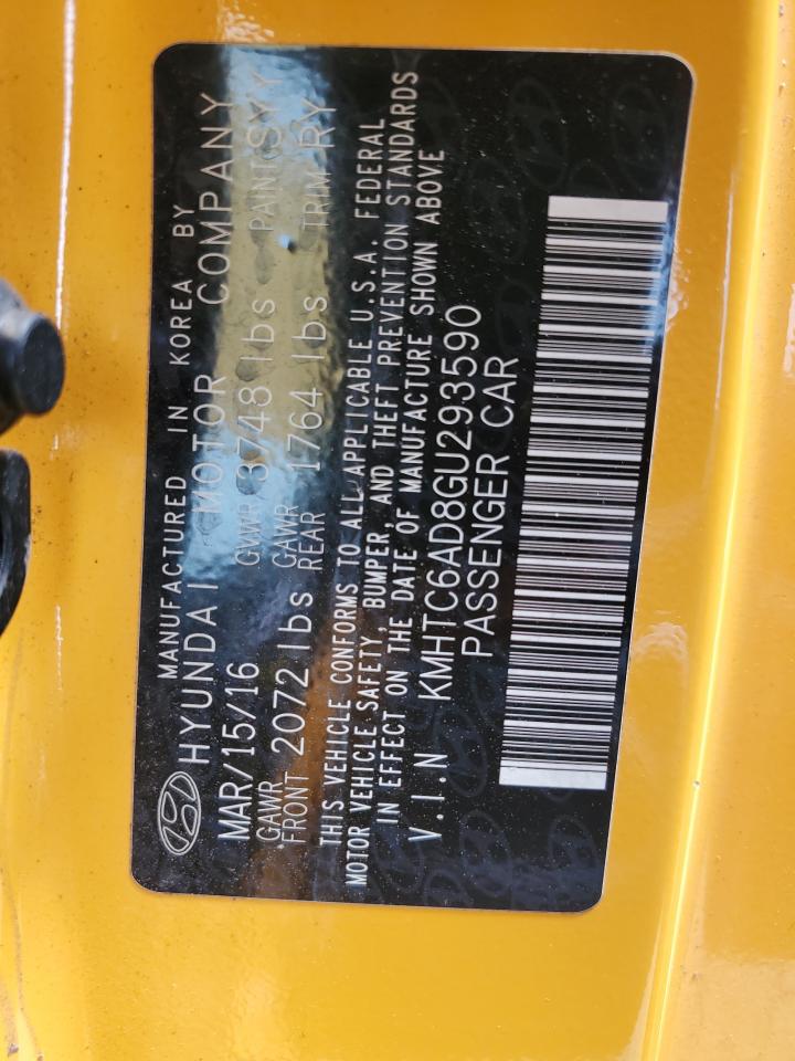 2016 Hyundai Veloster VIN: KMHTC6AD8GU293590 Lot: 64435135