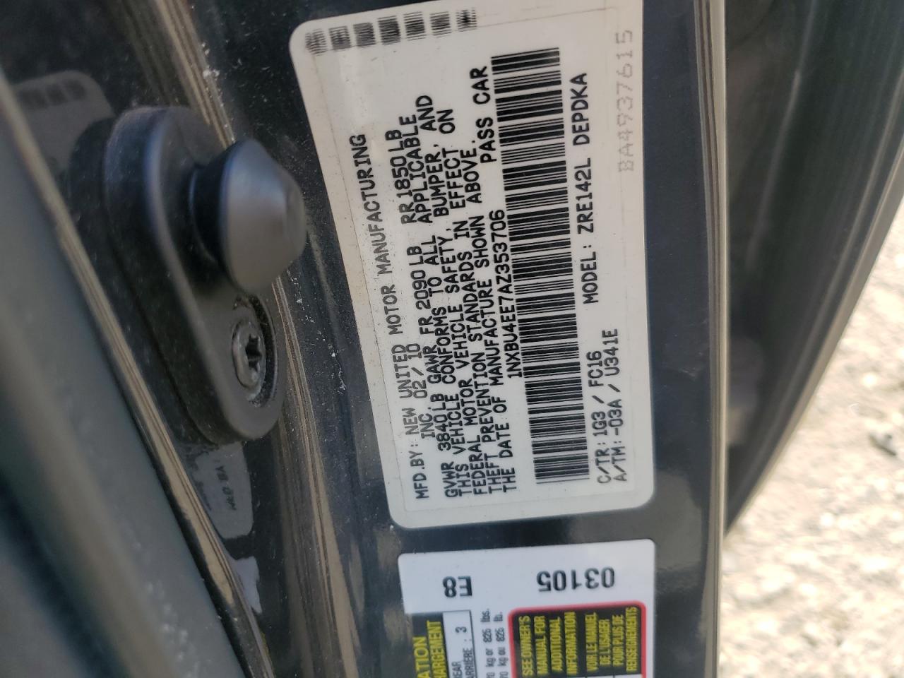 2010 Toyota Corolla Base VIN: 1NXBU4EE7AZ353706 Lot: 59815965