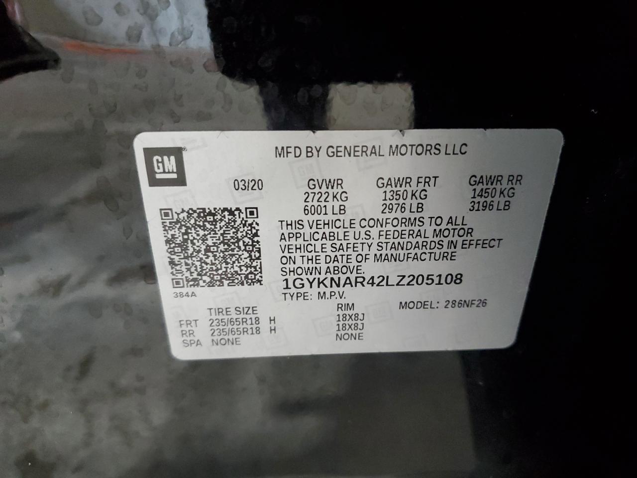 2020 Cadillac Xt5 Luxury VIN: 1GYKNAR42LZ205108 Lot: 64695735