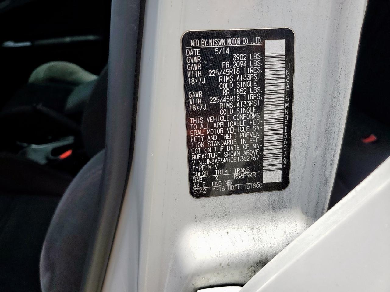 2014 Nissan Juke S VIN: JN8AF5MR0ET362767 Lot: 64080125