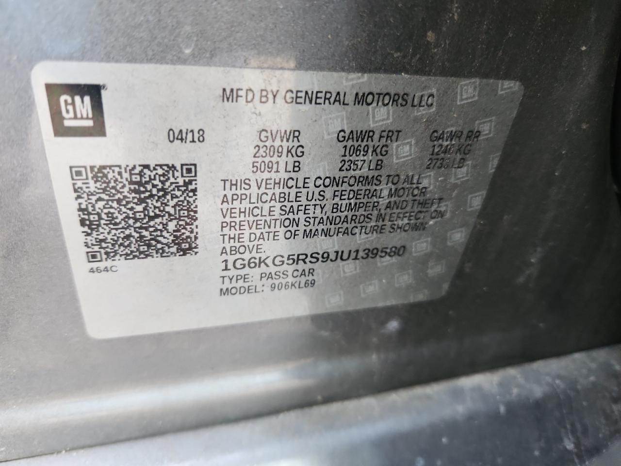 2018 Cadillac Ct6 Premium Luxury Csav VIN: 1G6KG5RS9JU139580 Lot: 64951495