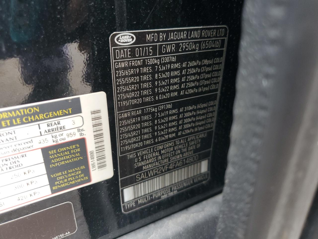 2015 Land Rover Range Rover Sport Hse VIN: SALWR2VF4FA614800 Lot: 66392305