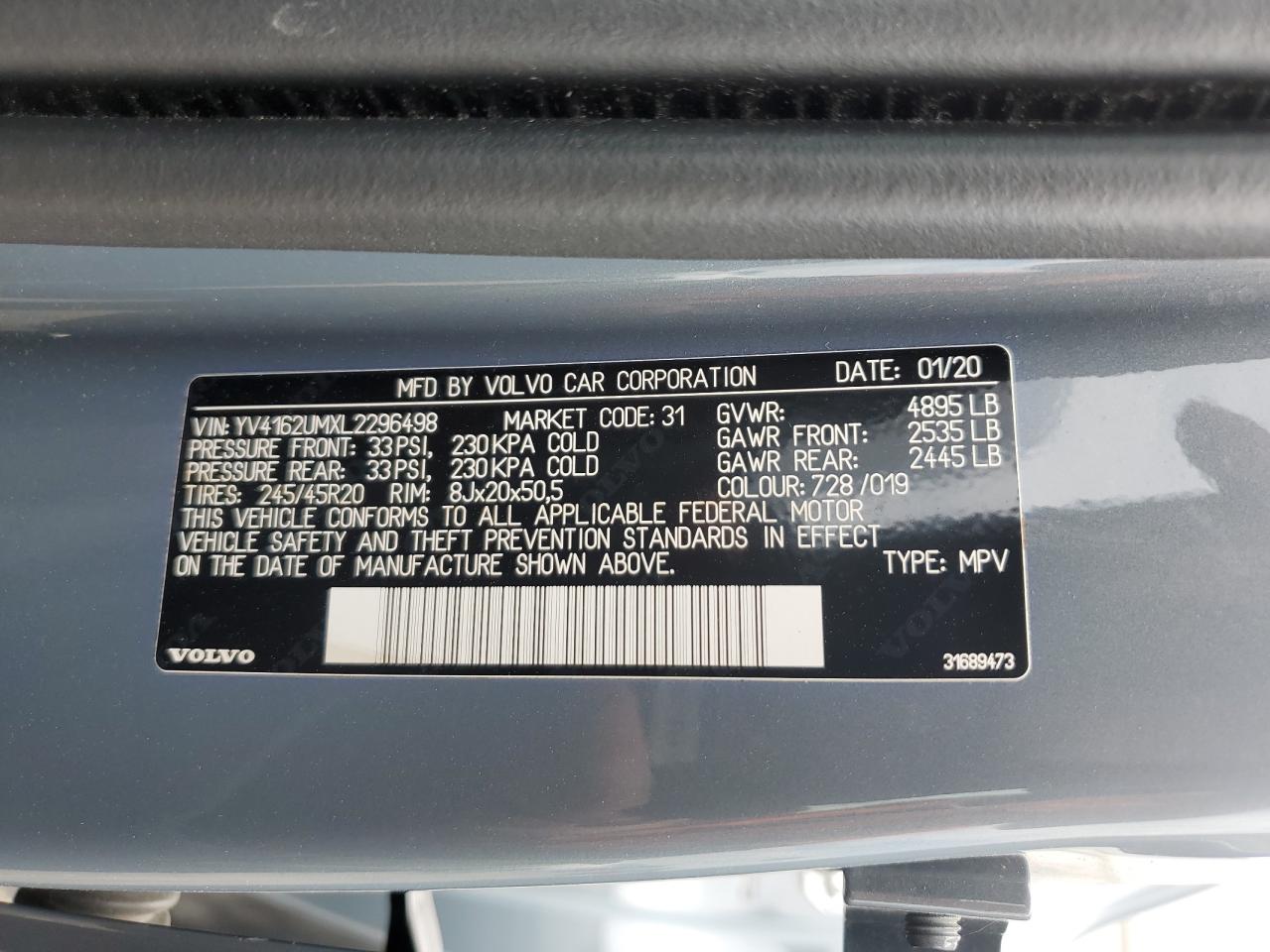 2020 Volvo Xc40 T5 R-Design VIN: YV4162UMXL2296498 Lot: 65601555