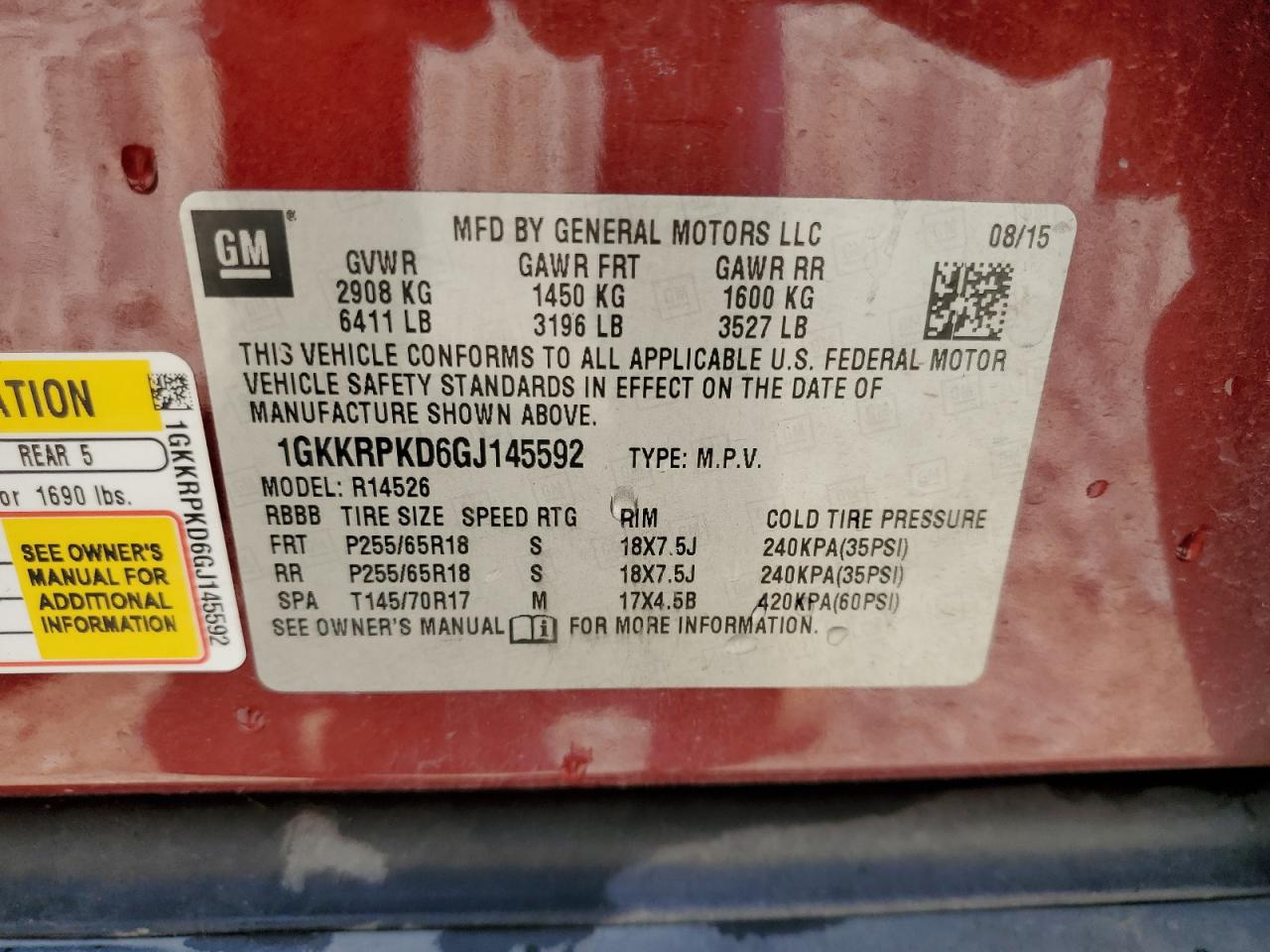 2016 GMC Acadia Sle VIN: 1GKKRPKD6GJ145592 Lot: 64886405