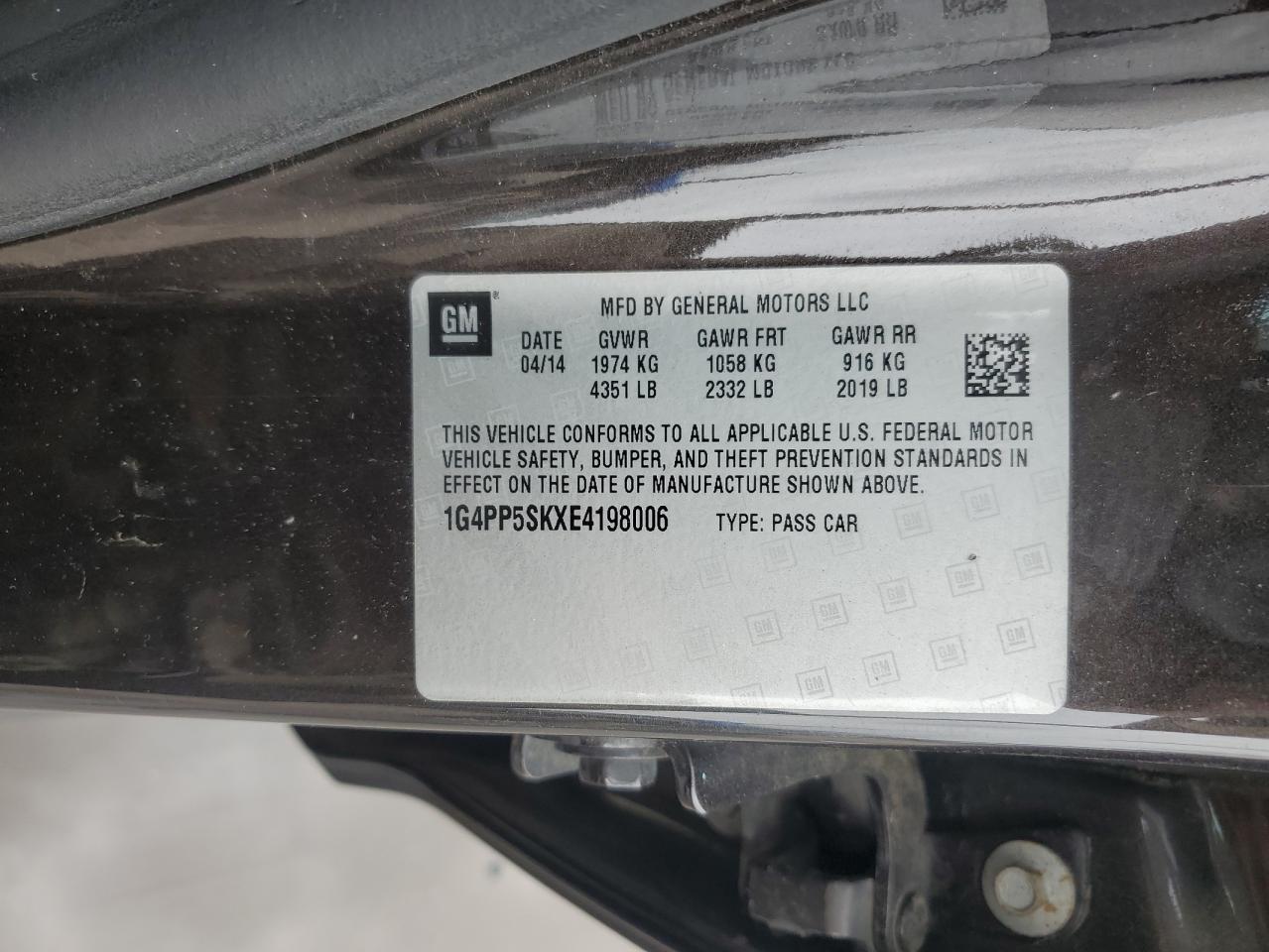 2014 Buick Verano VIN: 1G4PP5SKXE4198006 Lot: 63635325