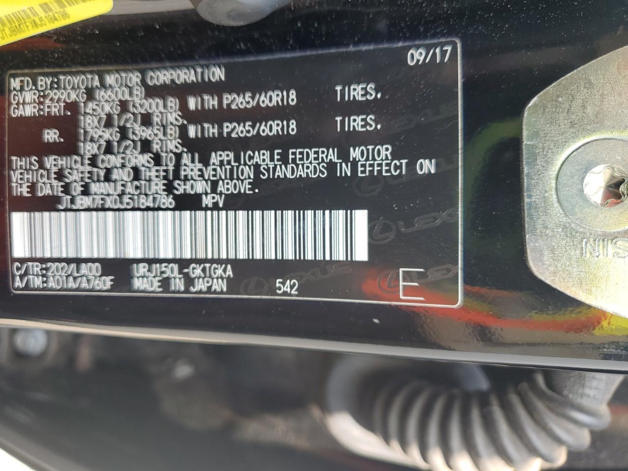 2018 Lexus Gx 460 VIN: JTJBM7FX0J5184786 Lot: 63551715