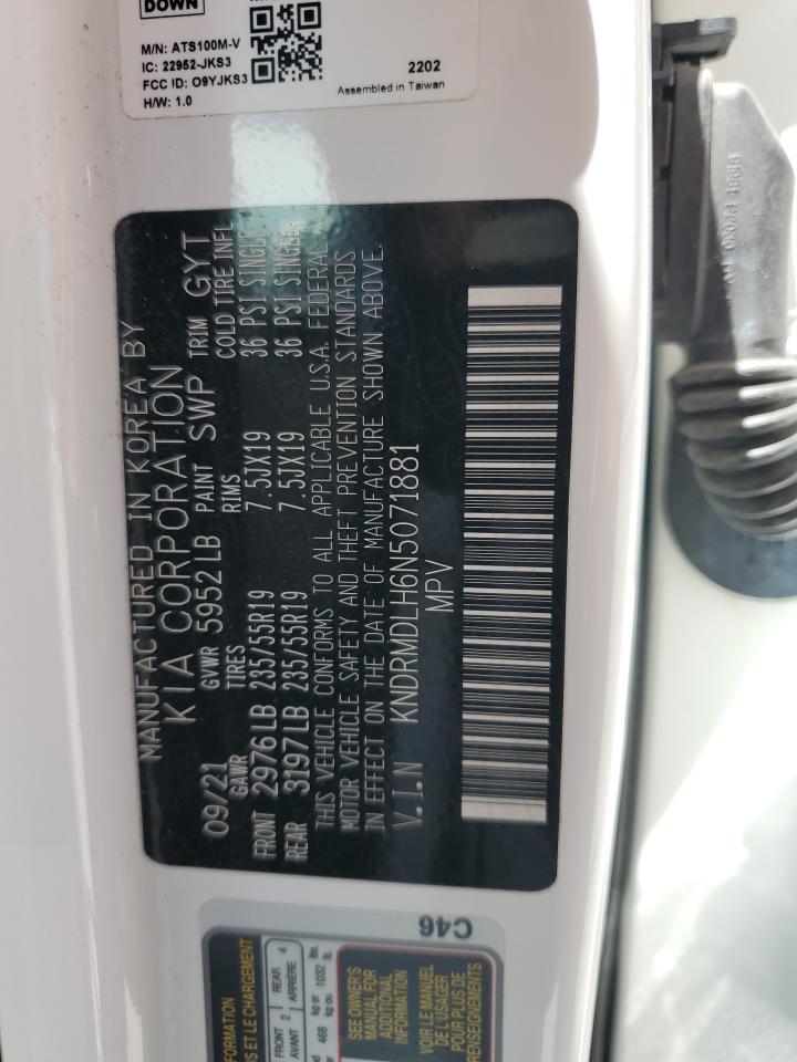 2022 Kia Sorento Sx Prestige VIN: KNDRMDLH6N5071881 Lot: 64278735
