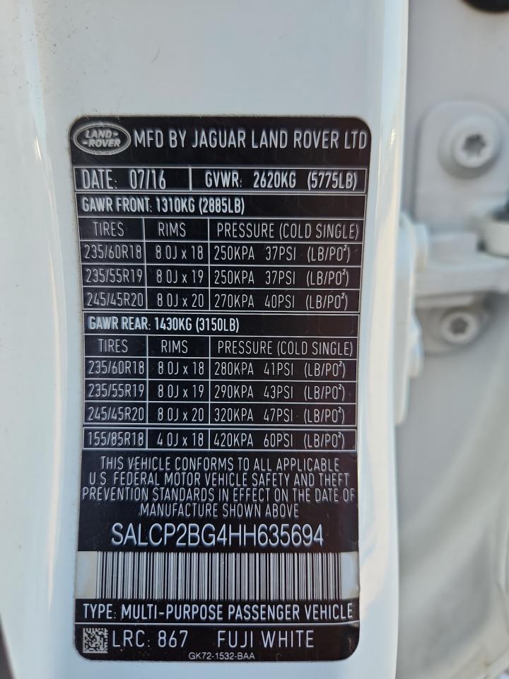 2017 Land Rover Discovery Sport Se VIN: SALCP2BG4HH635694 Lot: 64277525