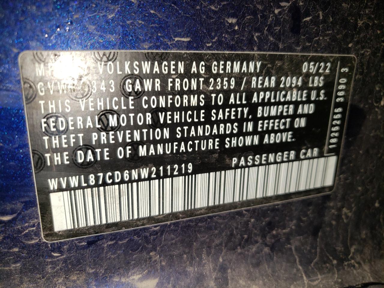 2022 Volkswagen Gti Se VIN: WVWL87CD6NW211219 Lot: 57625295