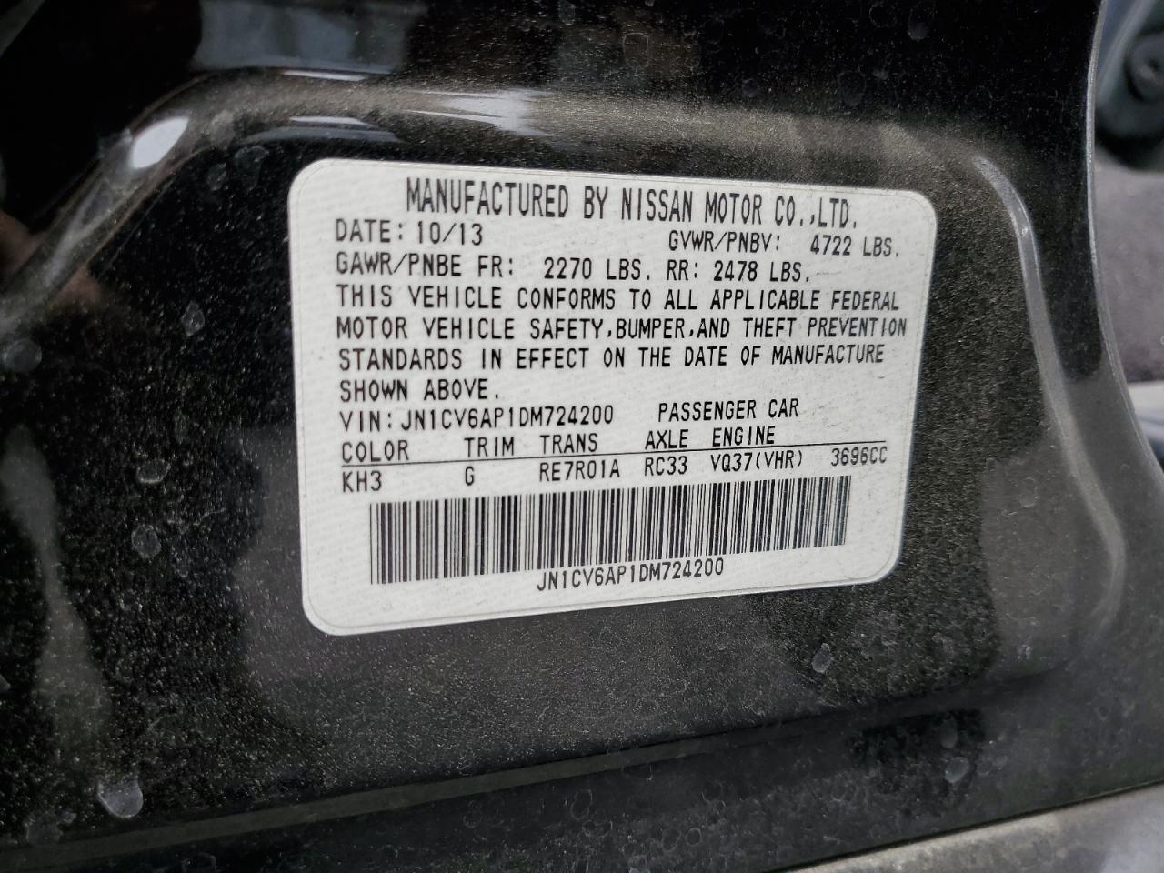 2013 Infiniti G37 Base VIN: JN1CV6AP1DM724200 Lot: 63692505