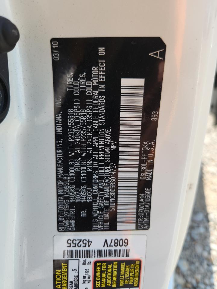 5tdyk3dc5bs014737 5TDYK3DC5BS014737 2011 Toyota Sienna Xle