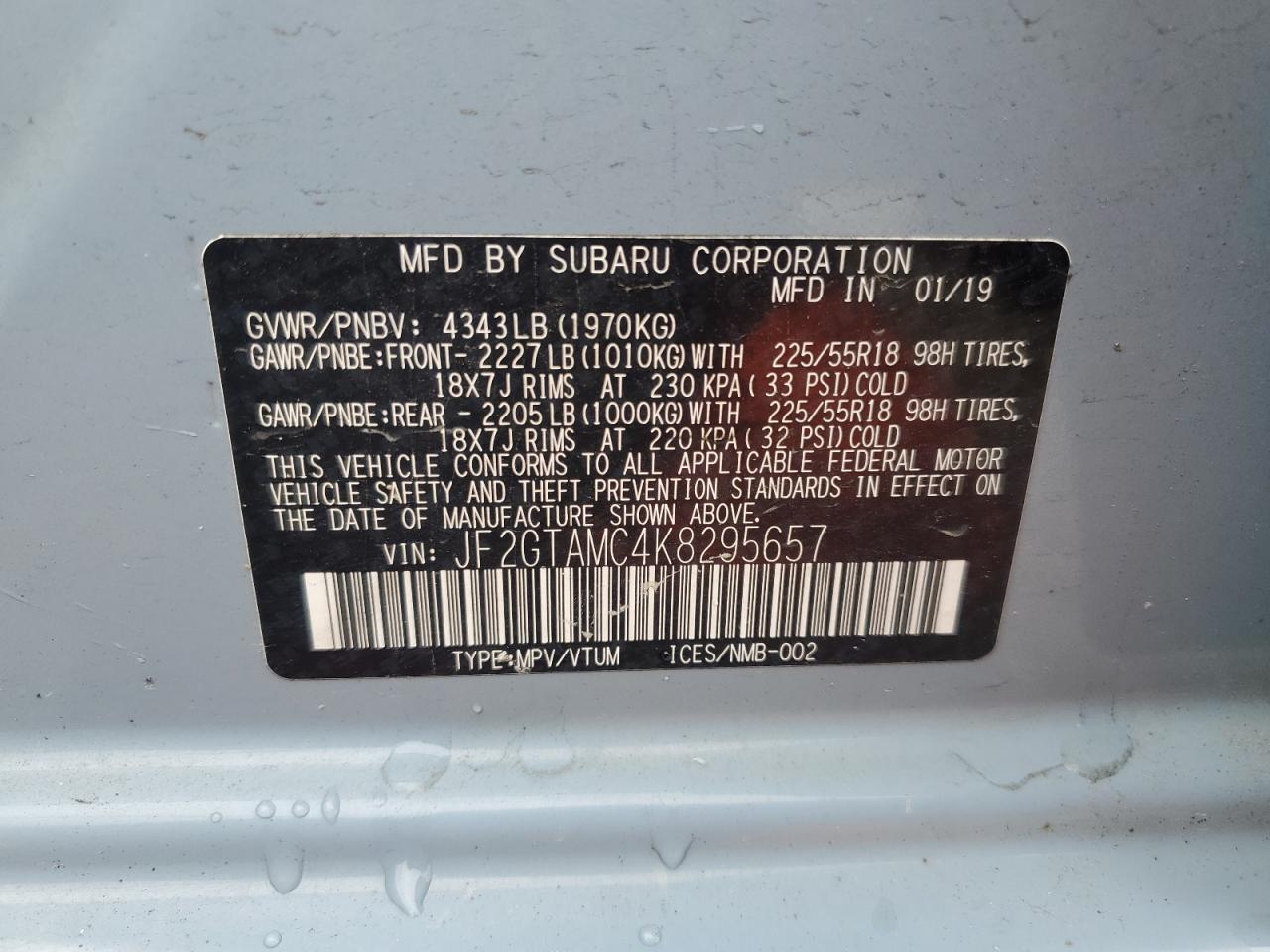 2019 Subaru Crosstrek Limited VIN: JF2GTAMC4K8295657 Lot: 63396085
