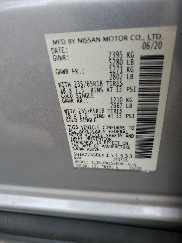 2020 Nissan Murano S VIN: 5N1AZ2AS0LN151333 Lot: 63591935