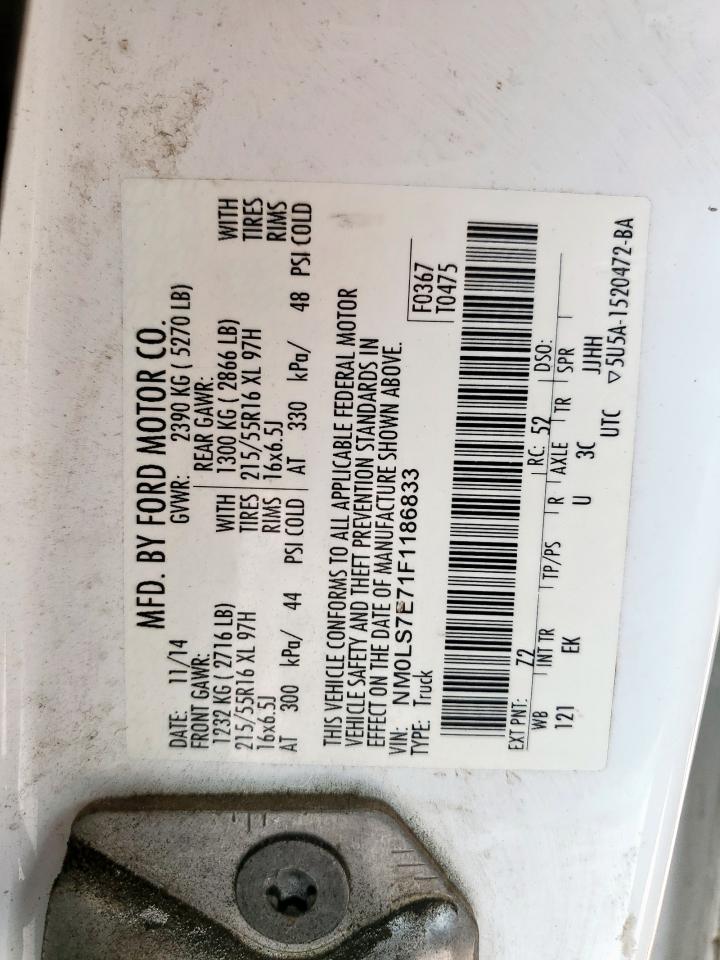 2015 Ford Transit Connect Xl VIN: NM0LS7E71F1186833 Lot: 65338285