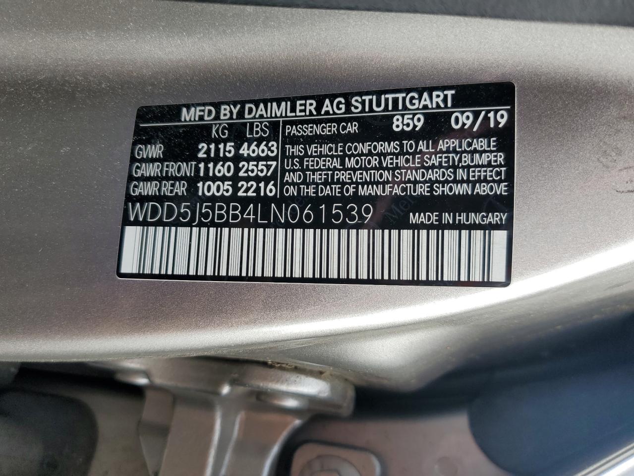 2020 Mercedes-Benz Cla Amg 35 4Matic VIN: WDD5J5BB4LN061539 Lot: 64179385