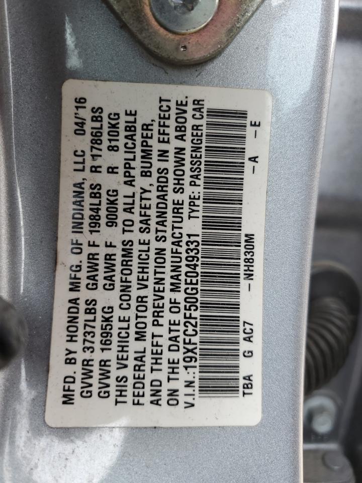 2016 Honda Civic Lx VIN: 19XFC2F50GE049331 Lot: 65726485