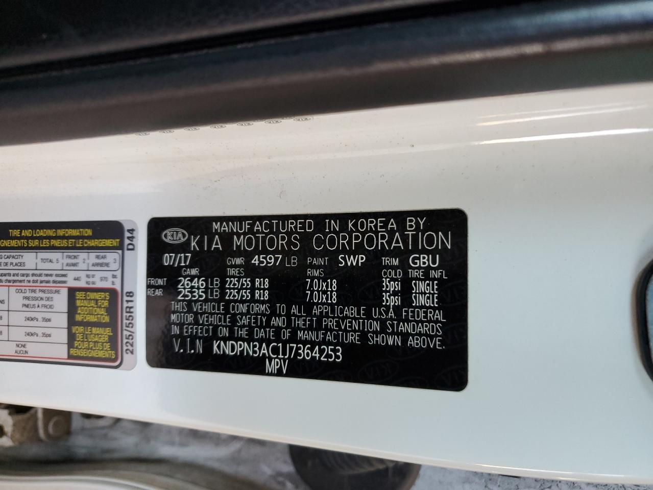 kndpn3ac1j7364253 KNDPN3AC1J7364253 2018 Kia Sportage Ex
