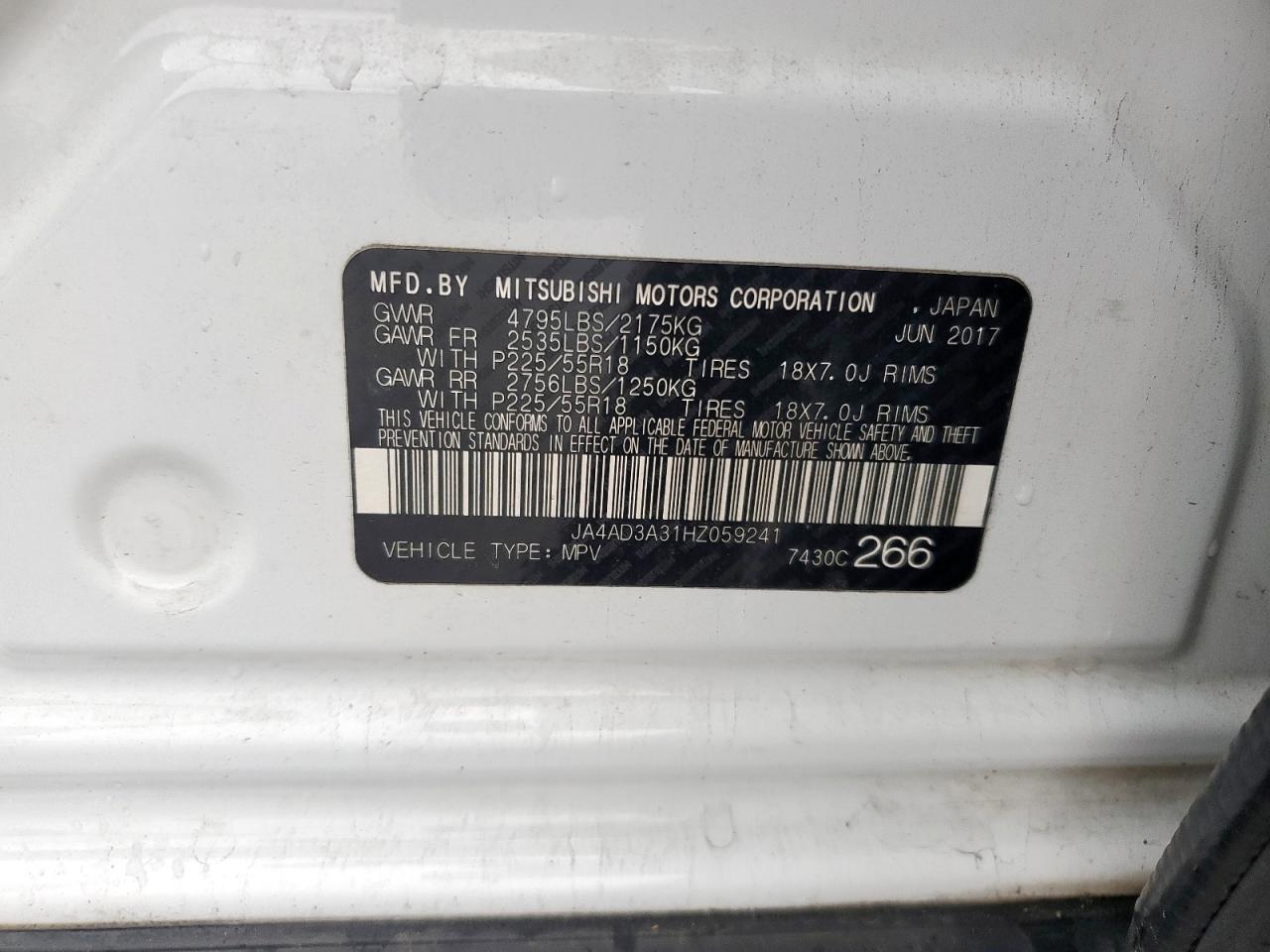2017 Mitsubishi Outlander Se VIN: JA4AD3A31HZ059241 Lot: 64580845