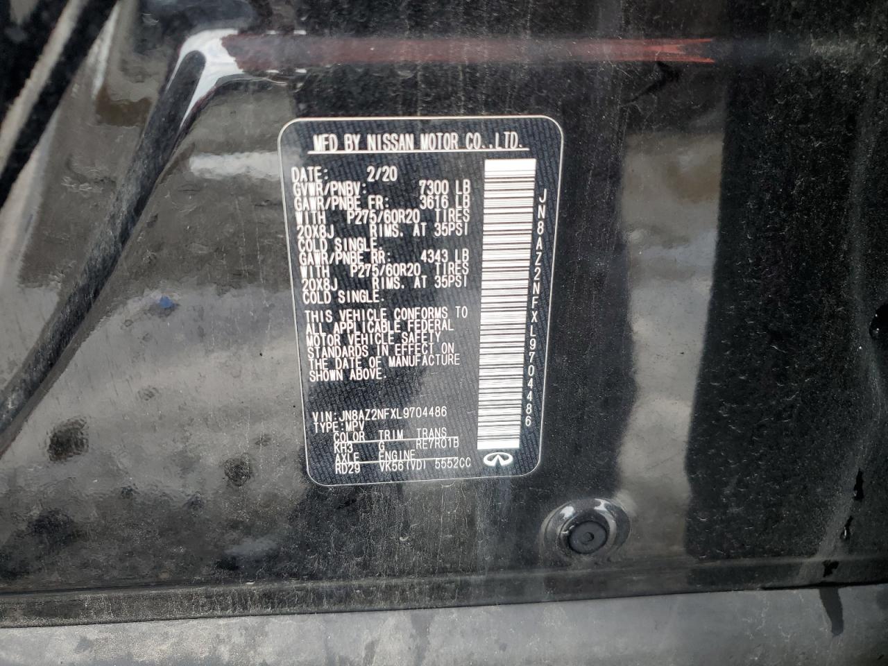 2020 Infiniti Qx80 Luxe VIN: JN8AZ2NFXL9704486 Lot: 64856985