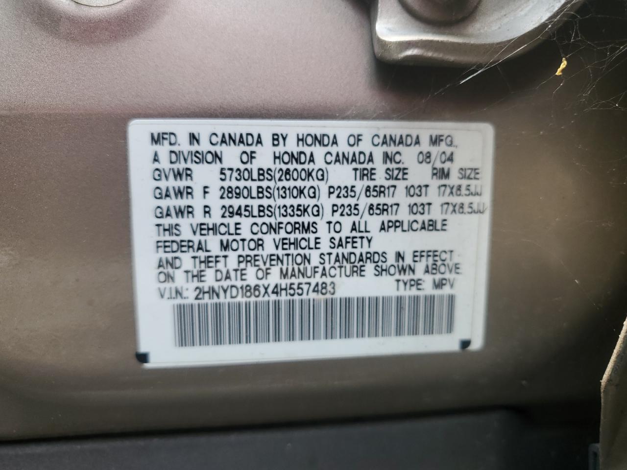 2hnyd186x4h557483 2HNYD186X4H557483 2004 Acura Mdx Touring