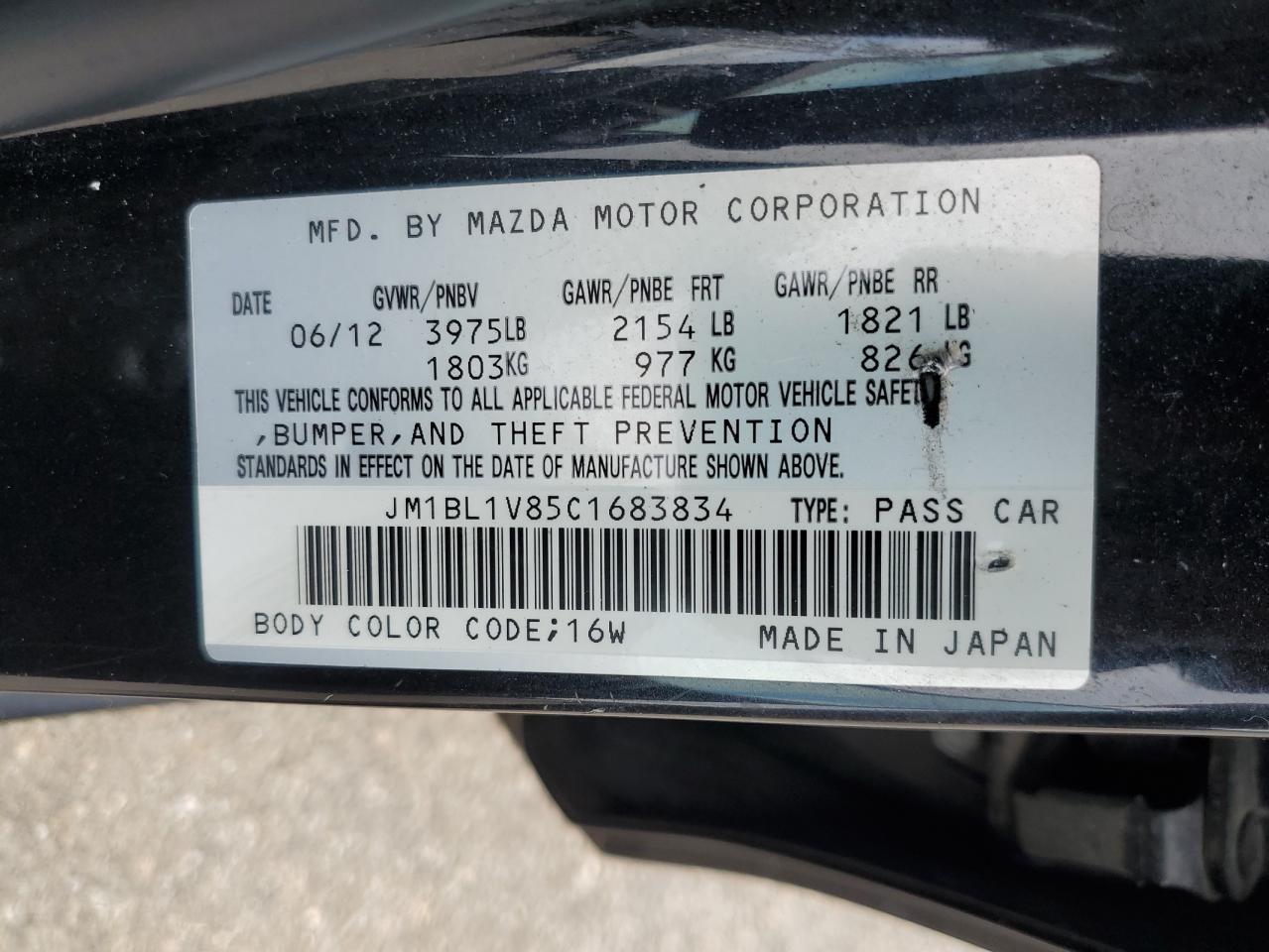 2012 Mazda 3 I VIN: JM1BL1V85C1683834 Lot: 64048145