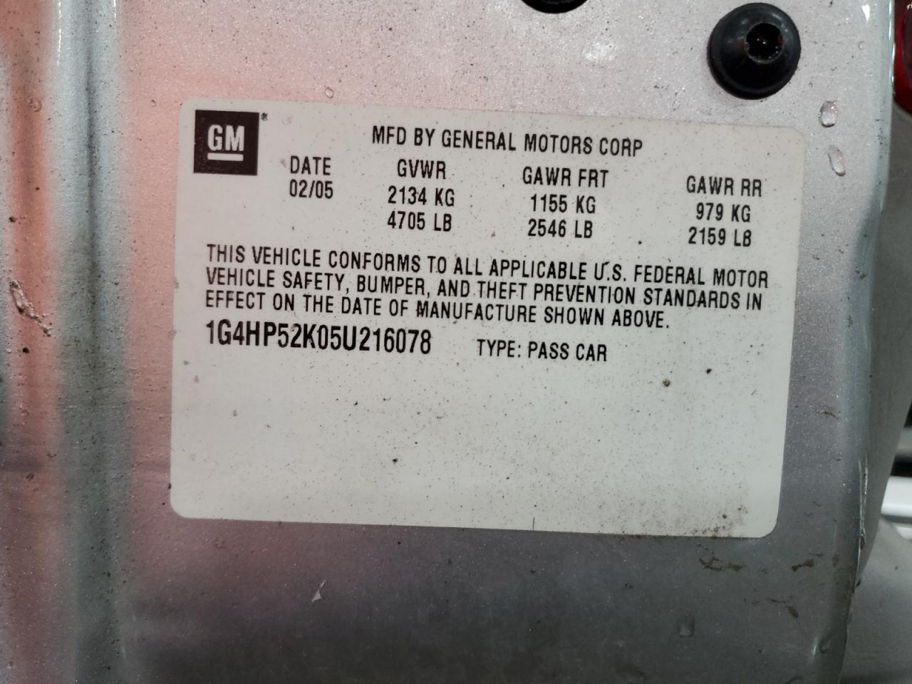 2005 Buick Lesabre Custom VIN: 1G4HP52K05U216078 Lot: 64614205